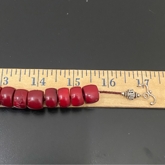 Handcrafted Red Coral & Turquoise Bali Toggle Clasp 17” Chunky Necklace 113g - Picture 12 of 15